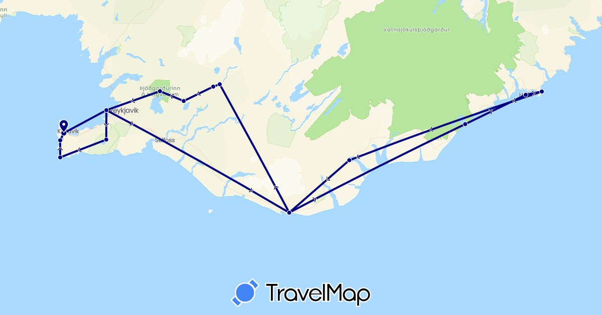 TravelMap itinerary: driving in Iceland (Europe)